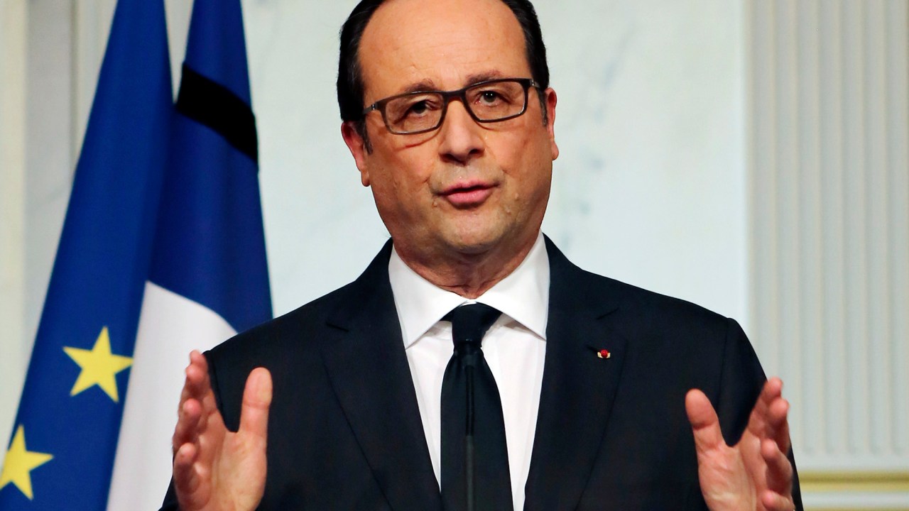 O presidente francês, François Hollande, durante coletiva de imprensa após ataques de integrantes do Estado Islâmico no país - 09/01/2015