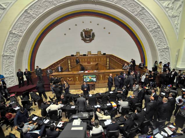 Vista geral da Assembleia Nacional da Venezuela durante cerimônia de posse dos novos deputados - 05/01/2016