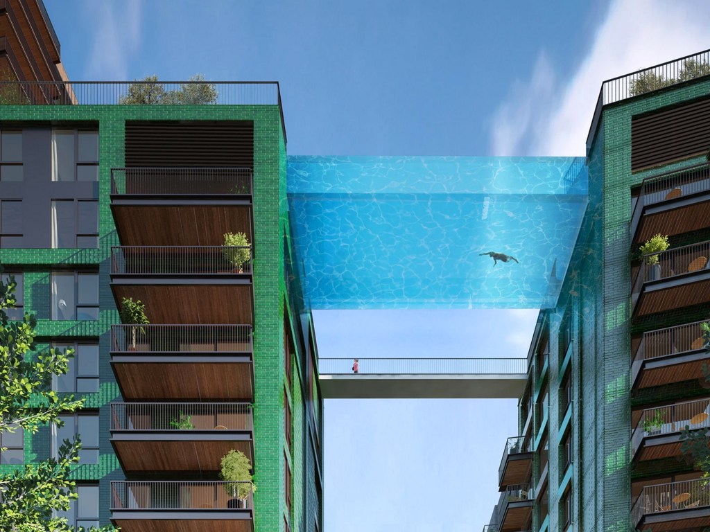 Projeto de uma piscina suspensa ligando dois edifícios no centro de Londres, na Inglaterra