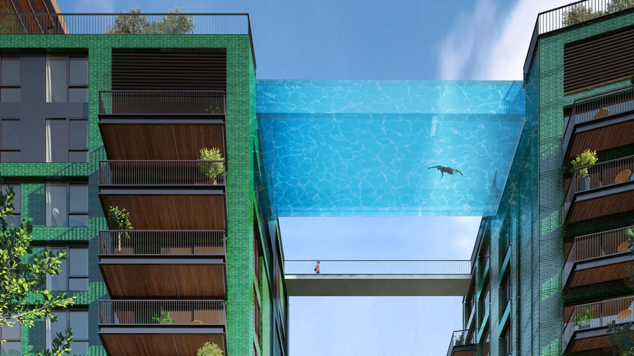 Projeto de uma piscina suspensa ligando dois edifícios no centro de Londres, na Inglaterra