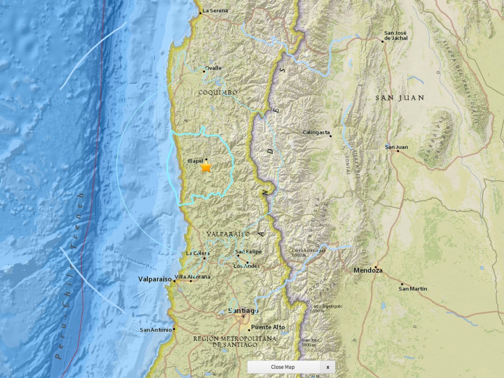 O tremor de 5,6 graus atingiu a região próxima à cidade de Illapel no Chile