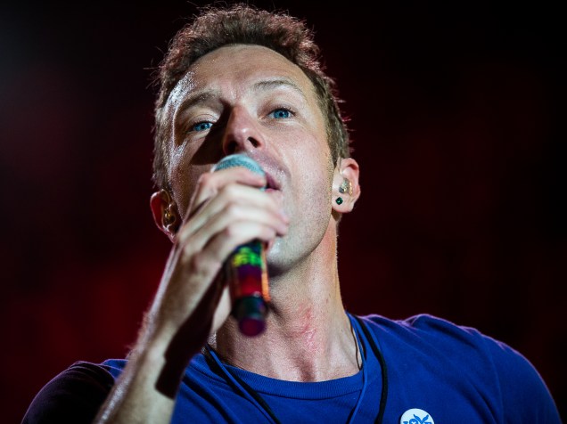 Chris Martin, vocalista da banda britânica Coldplay durante apresentação no Allianz Parque em São Paulo - 07/04/2016