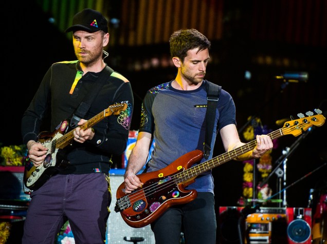 Jonny Buckland e Guy Berryman do quarteto britânico Coldplay que este ano completa vinte anos de existência - 07/04/2016