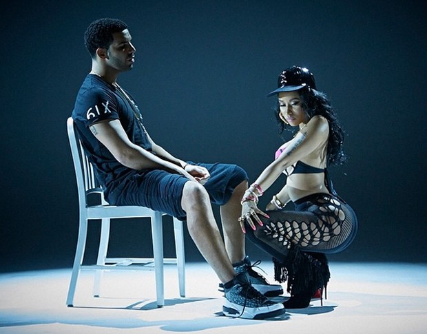 O rapper Drake e a cantora Nicki Minaj no clipe de Anaconda