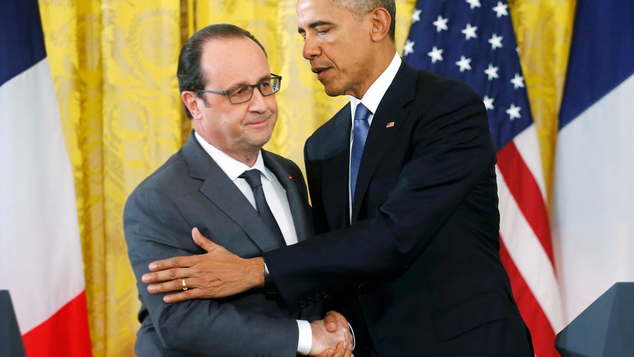Os presidentes dos EUA, Barack Obama, e da França, François Hollande, estão reunidos nesta terça-feira (24) na Casa Branca em Washington (EUA)