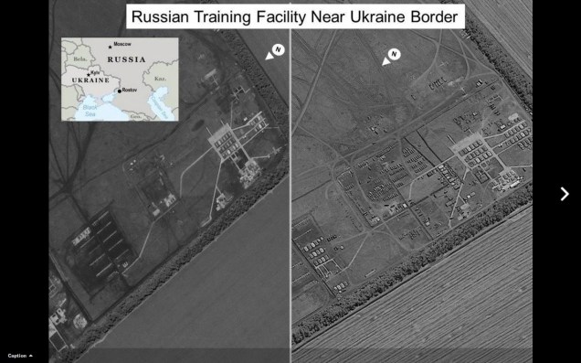 Fotos de satélite da inteligência dos EUA mosram um campo de treinamento militar russo próximo à fronteira da Ucrânia