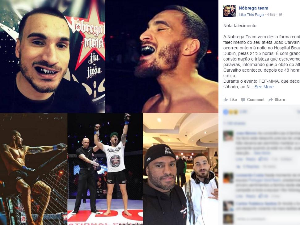 A morte do lutador português João Carvalho foi confirmada por sua equipe, a Nóbrega Team, com um cominicado nas redes sociais