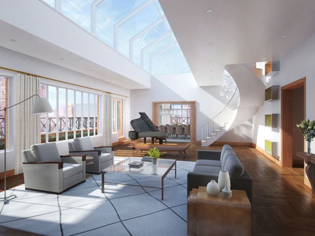 737 Park Avenue – 39,5 milhões de dólares – A cobertura tem um salão com uma claraboia e uma “parede de janelas”. O apartamento tem um amplo espaço ao ar livre