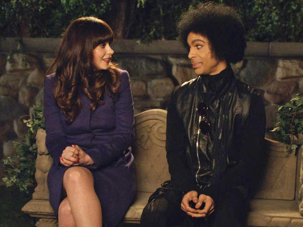 Zooey Deschanel e Prince durante episódio de 'New Girl'