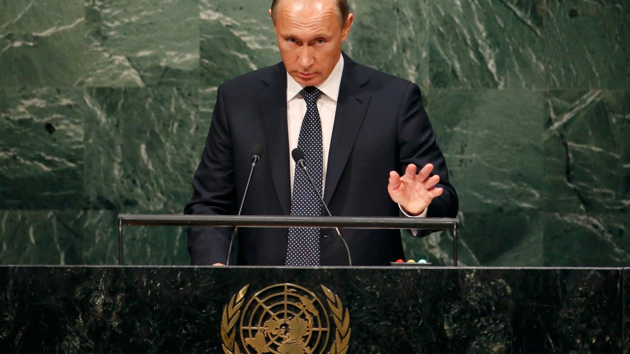 O presidente russo Vladimir Putin discursa na 70ª Assembleia das Nações Unidas
