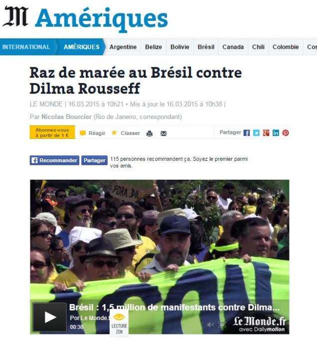 Tsunami brasileiro contra Dilma Rousseff é o título da reportagem do Le Monde