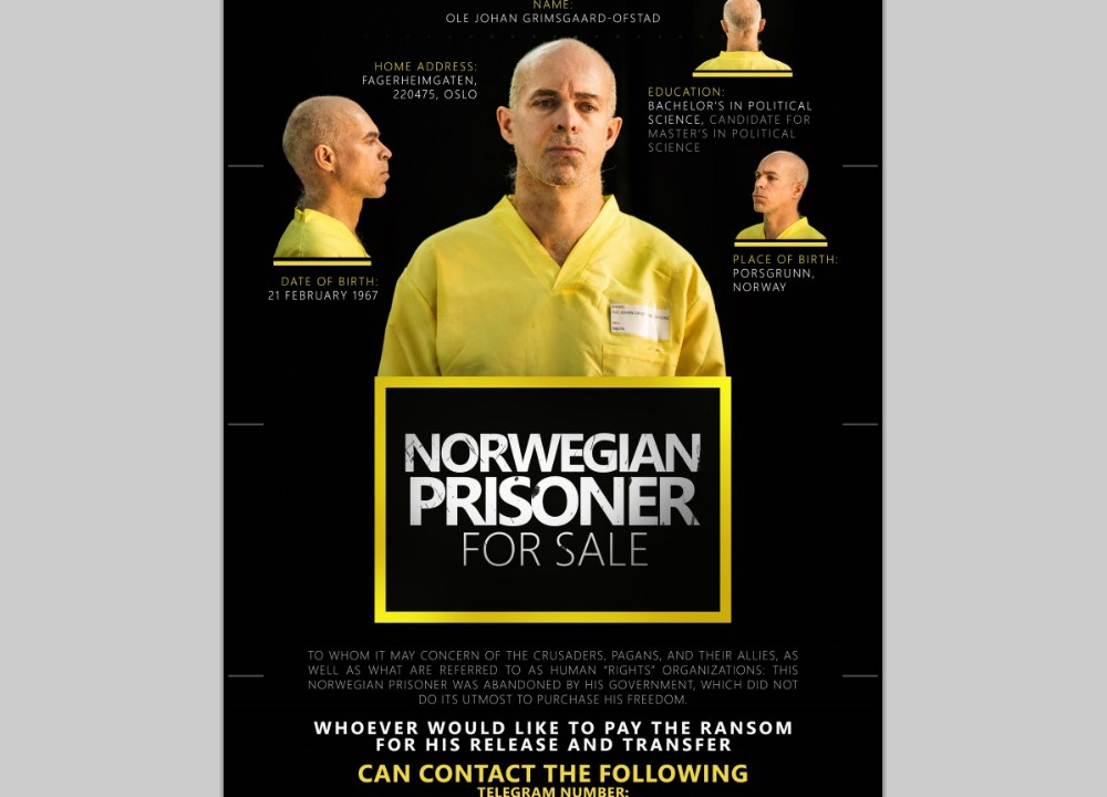 Anúncio de 'venda' do refém norueguês Ole Johan Grimsgaard Ofstad em página da revista jihadista 'Dabiq'