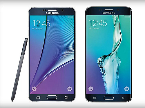 Galaxy Note 5 (lado esquerdo) e Galaxy S6 Edge Plus (lado direito)