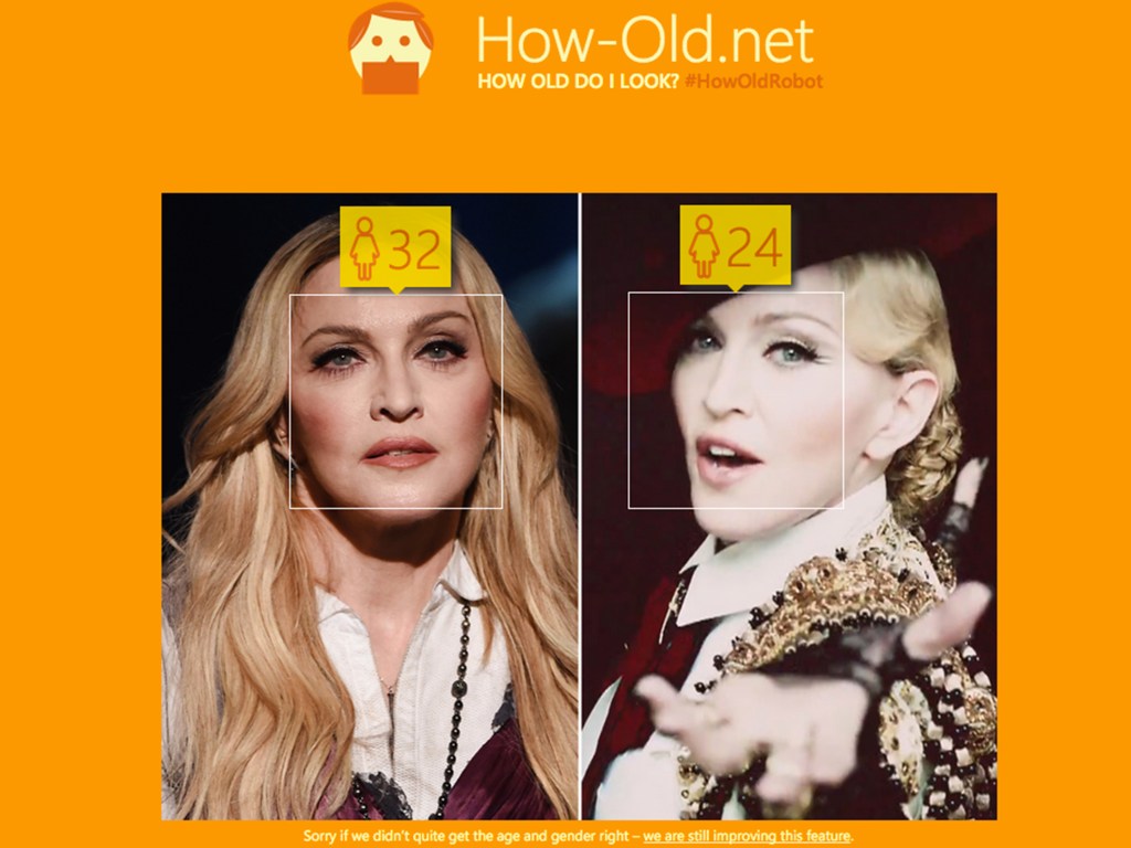 De acordo com o aplicativo, a cantora Madonna, de 56 anos, seria mais jovem: 32 ou 24 anos