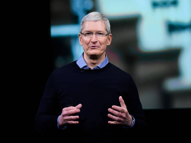 Tim Cook, CEO da Apple, em lançamento dos novos produtos da companhia na sede de Cupertino, na Califórnia