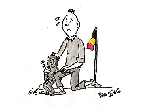 Personagem animado Tintim, oriundo da Bélgica, lamenta pelos atentados em Bruxelas, nesta terça-feira (22)