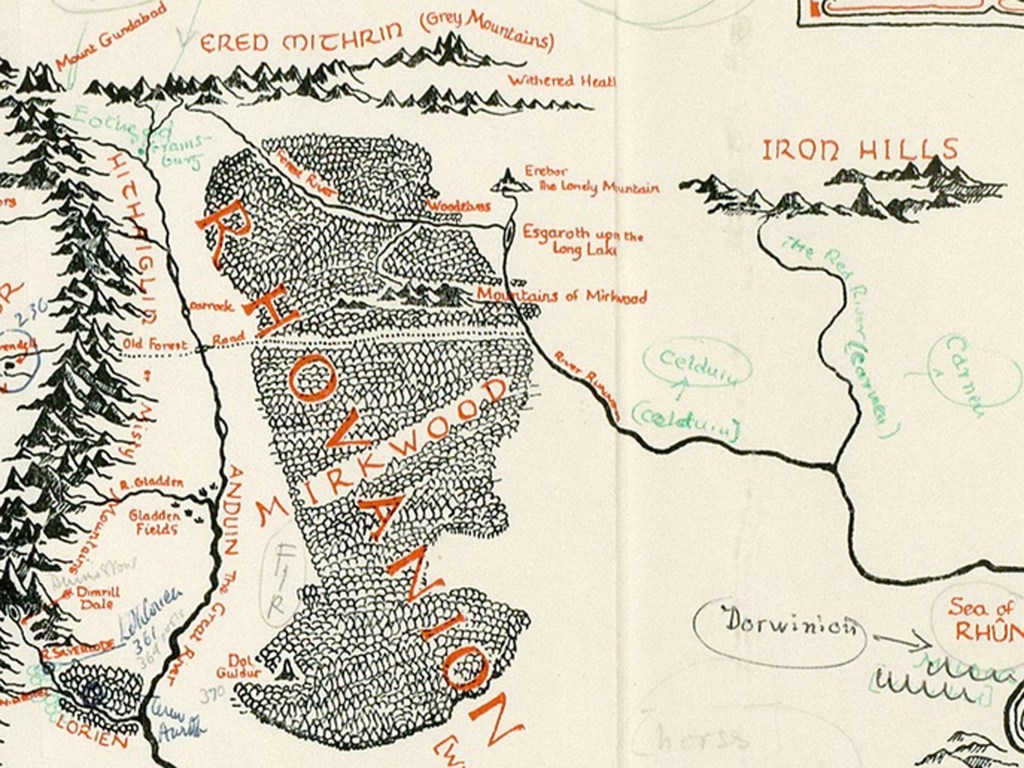 Mapa da Terra Média com anotações de J.R.R. Tolkien