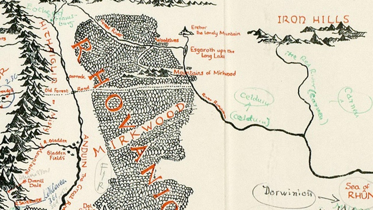 Mapa da Terra Média com anotações de J.R.R. Tolkien
