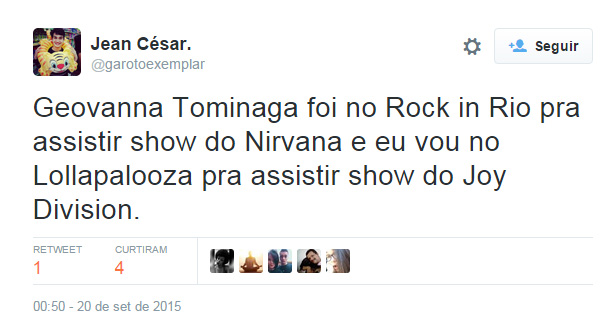 Já outro brincou ao dizer que verá Joy Division no Lollapalooza