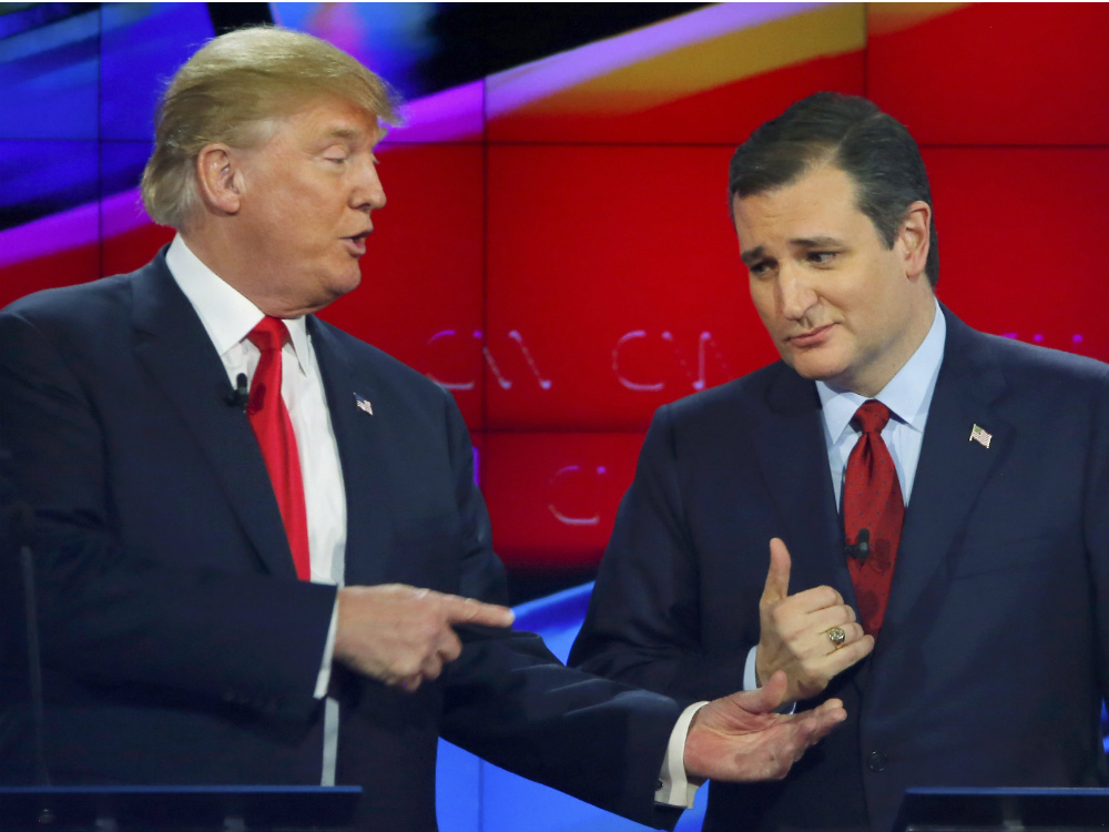 Os pré-candidatos republicanos Donald Trump e Ted Cruz