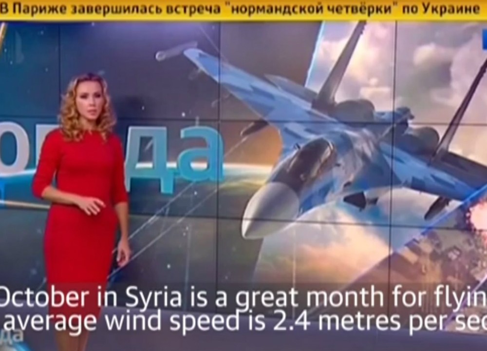 Imagem da previsão do tempo na televisão pública russa Rossiya 24