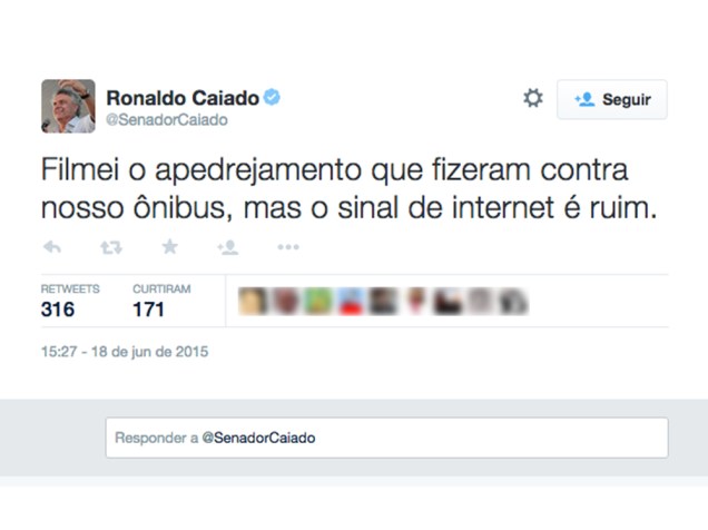 Tuíte do senador Ronaldo Caiado