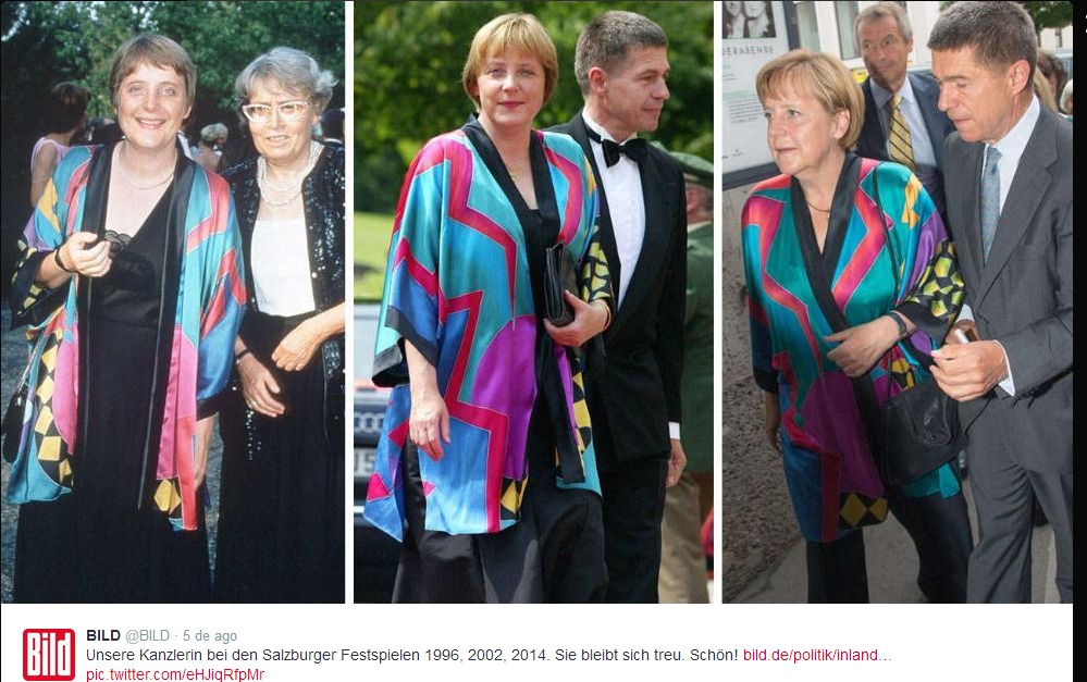 A chanceler alemã Angela Merkel em 1996, 2002 e 2014: a mesma túnica