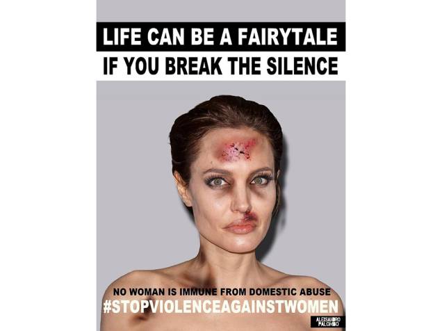Angelina Jolie na campanha do artista Alexsandro Palombo contra a violência doméstica