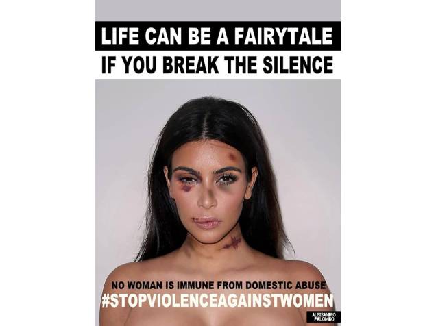 A modelo Kim Kardashian em imagem da campanha criada pelo artista Alexsandro Palombo contra a violência doméstica