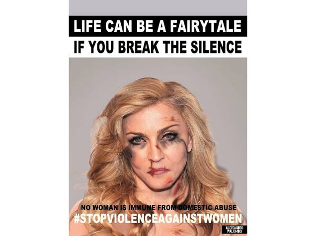 Madonna em imagem da campanha criada pelo artista Alexsandro Palombo contra a violência doméstica