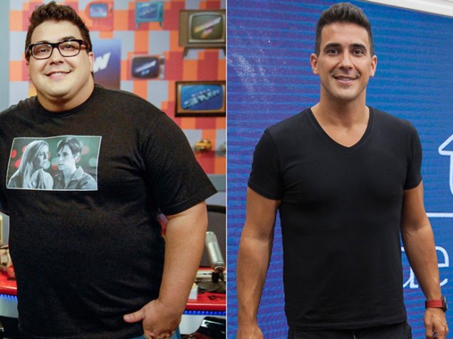 André Marques antes e depois da cirurgia bariátrica, realizada em 2013. Apresentador perdeu mais de 70 quilos