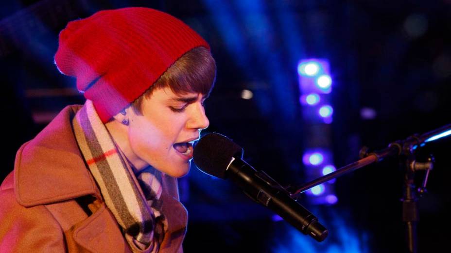 <p>Justin Bieber durante show de Ano-Novo na Times Square, em Nova York</p>