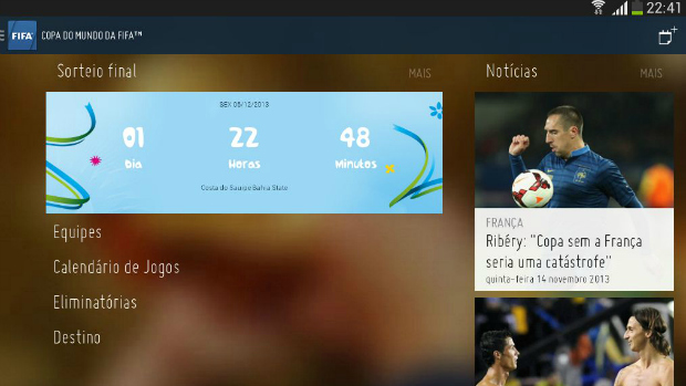 Captura de tela do aplicativo da Fifa