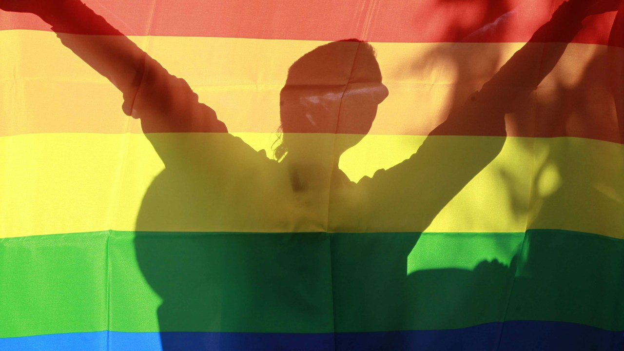 Ativista levanta bandeira gay em manifestação em Kiev
