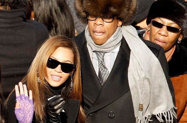 Beyoncé e o marido Jay-Z na posse do presidente americano Barack Obama, em janeiro de 2009.