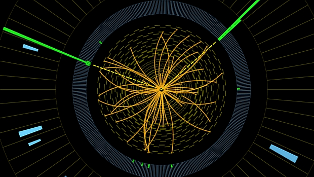 Modelo gráfico do CERN representa a colisão de partículas que pode ter revelado a existência do bóson de Higgs