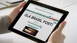 Home do Huffington Post homenageia edição brasileira, que entrou no ar à meia-noite de hoje