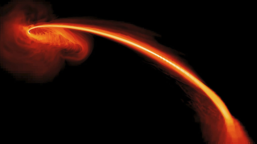 Simulação da NASA mostra uma estrela gasosa caindo em um buraco negro