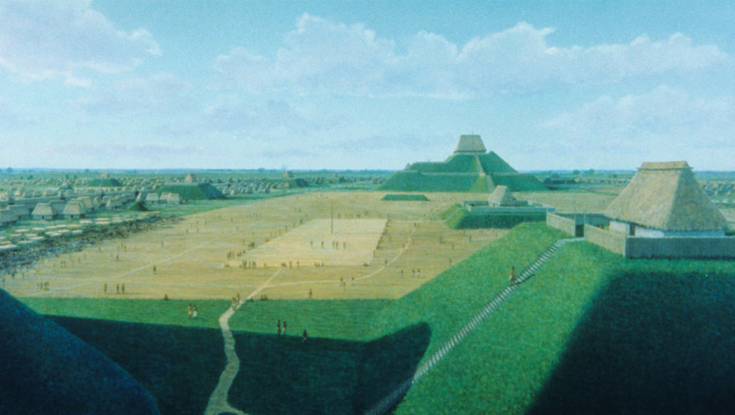 Pintura mostra a cidade pré-colombiana de Cahokia, a maior da América do Norte, ao norte do México