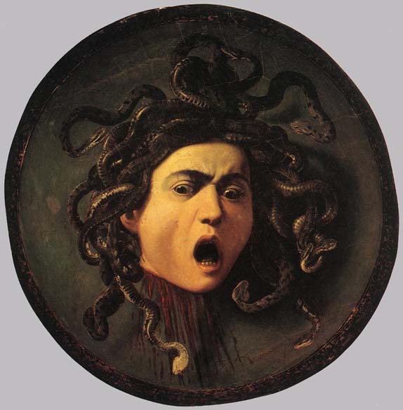 Cabeça de Medusa, de 1598. A pintura foi encomendada como um presente para o grão-duque da Toscana, entrando para a coleção dos Médici. Hoje é parte do acervo da Galeria Uffizi, em Florença