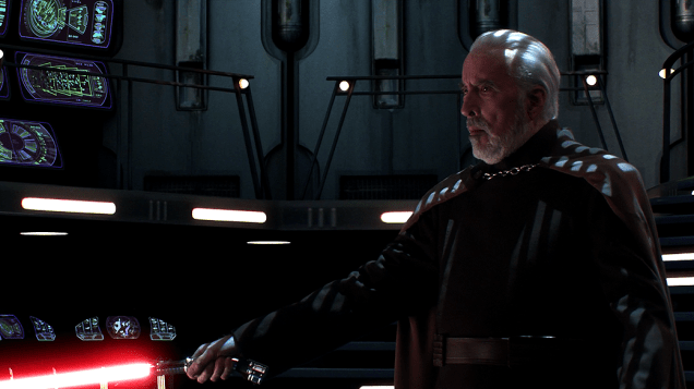 Christopher Lee nas filmagens de Star Wars Episódio III: A Vingança do Sith