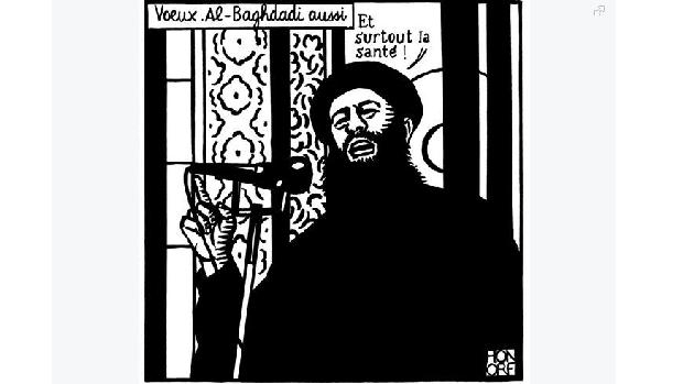 Charge da revista francesa Charlie Hebdo com o terrorista Abu Bakr al-Baghdadi