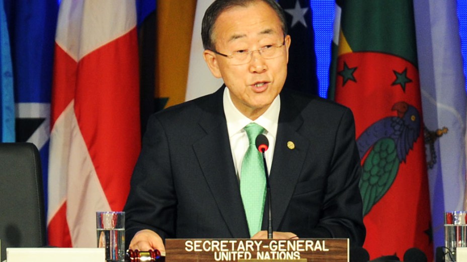 Secretário Geral da ONU Ban Ki-Moon discursa durante a cerimônia de abertura da Rio+20 para os chefes de estado