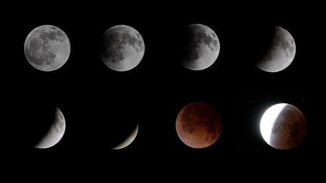 <p>Combinação de imagens mostra o eclipse lunar em San Salvador, El Salvador</p>