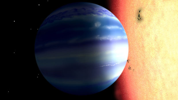 Concepção artística de um planeta do tipo Júpiter quente orbitando uma estrela semelhante à Tau Boötes