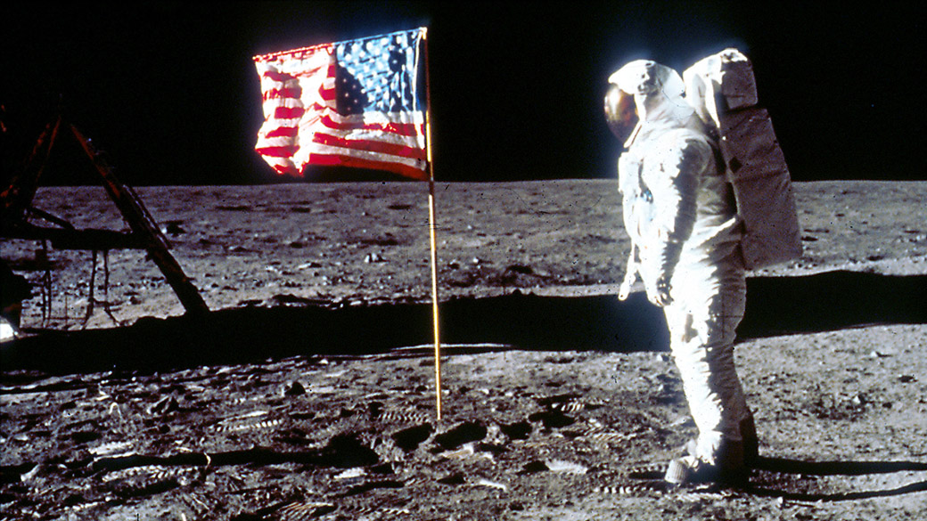 O astronauta Edwin Aldrin durante missão Apollo 11 na Lua, em 1969