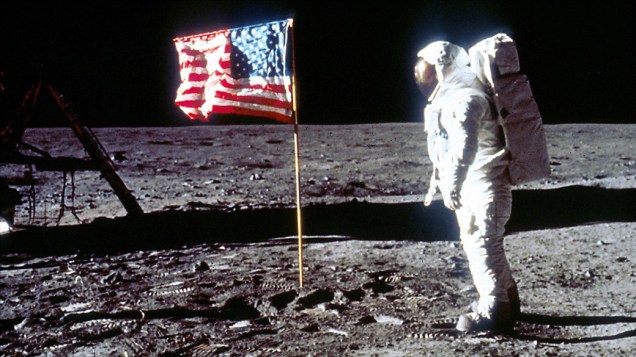 <p>O astronauta Edwin Aldrin durante missão Apollo 11 na Lua, em 1969</p>