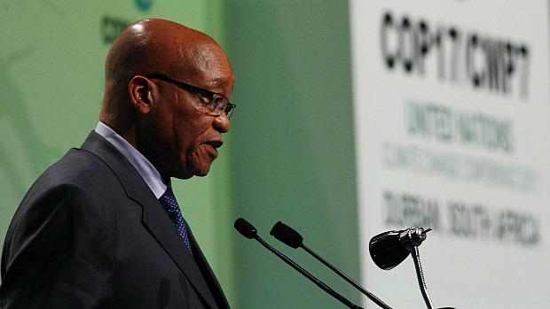 Jacob Zuma, presidente da África do Sul, fala no discurso de abertura da COP 17, no dia 28 de novembro de 2011