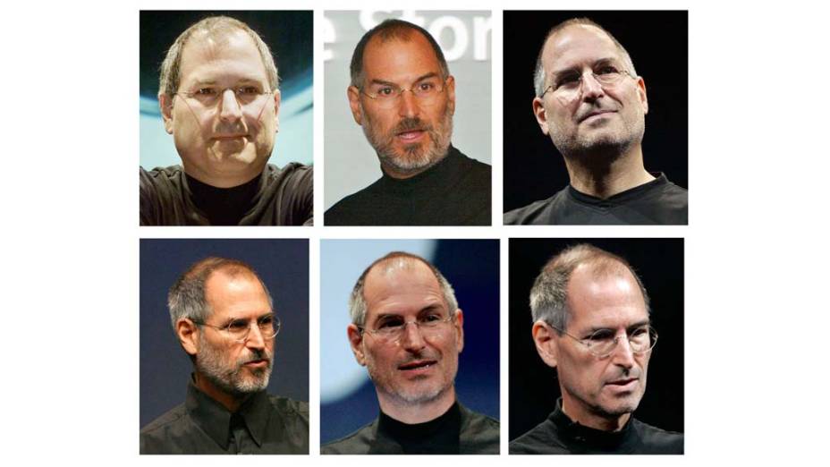 Da esquerda para direita: Steve Jobs em 2000, 2003, 2005, 2006, 2007 e 2008