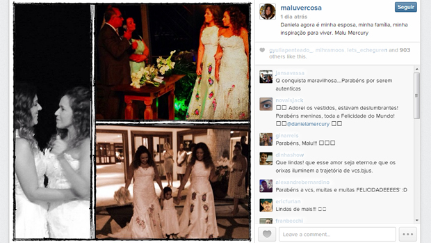 Malu Verçosa posta fotos do casamento com Daniela Mercury
